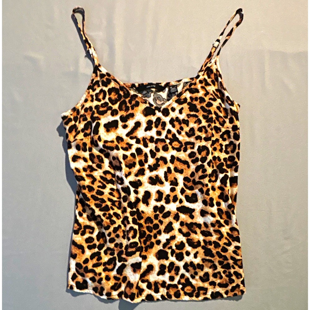 Vero Moda Leopard Print Cami Top Small V-Neck Adjustable Spaghetti Strap Tan